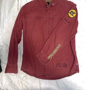 Red Long Sleeve Button-Up Shirt